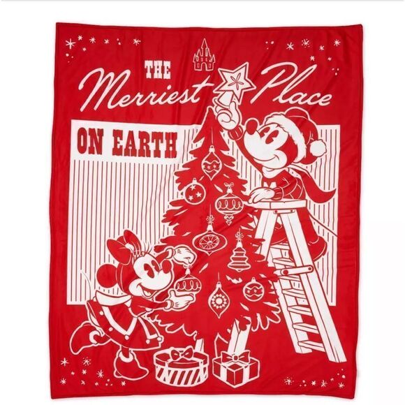 Disney Mickey and Minnie Mouse Holiday Fleece Throw NWT - Picture 1 of 4